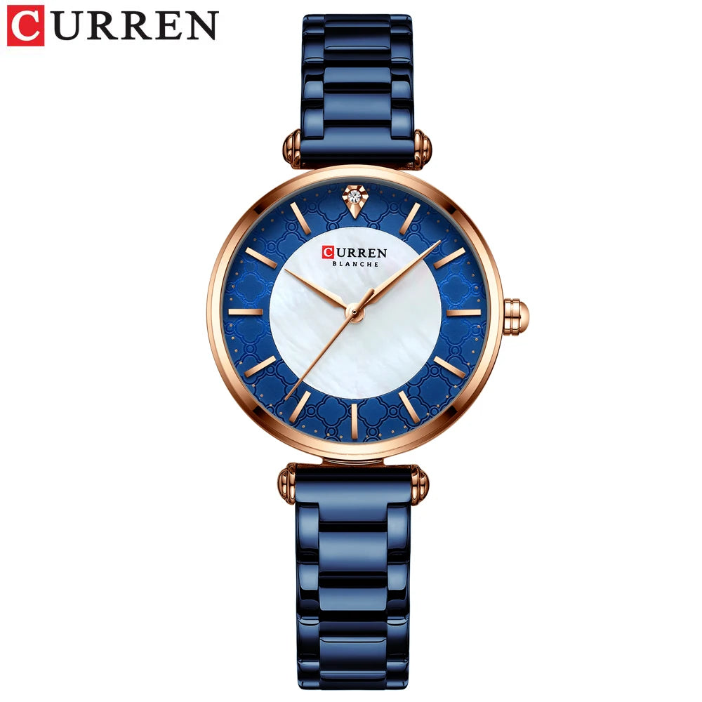 CURREN Women's Luxury Quartz Watch - Stainless Steel, Numberless Dial