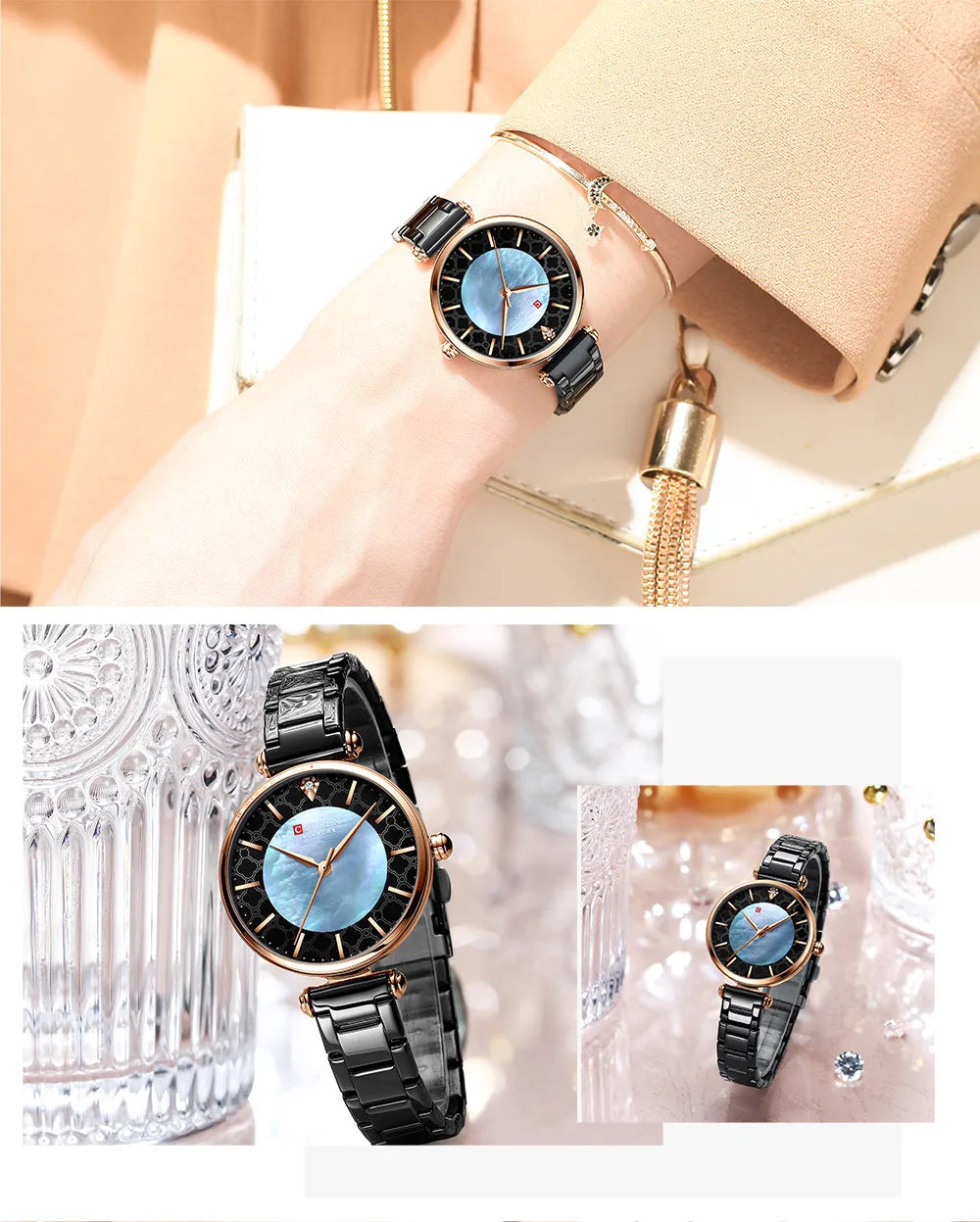 CURREN Women's Luxury Quartz Watch - Stainless Steel, Numberless Dial