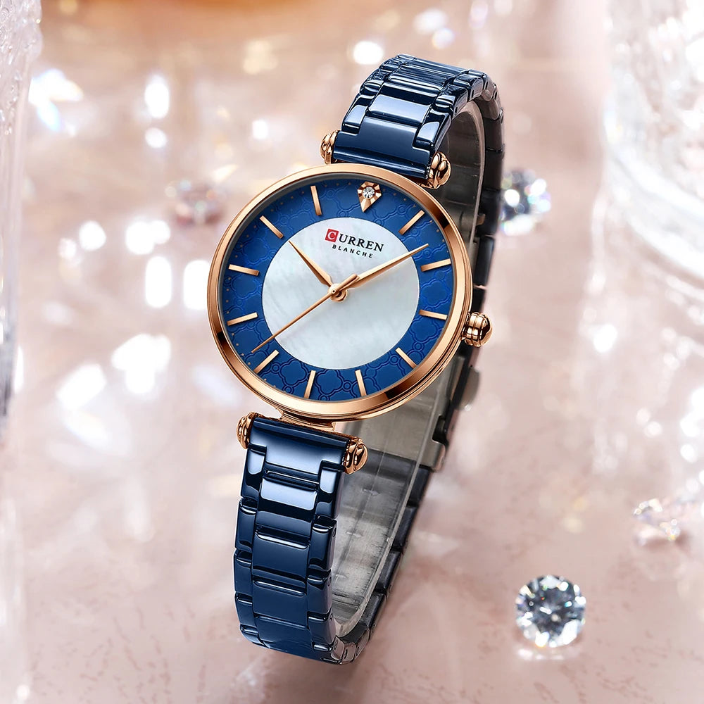 CURREN Women's Luxury Quartz Watch - Stainless Steel, Numberless Dial