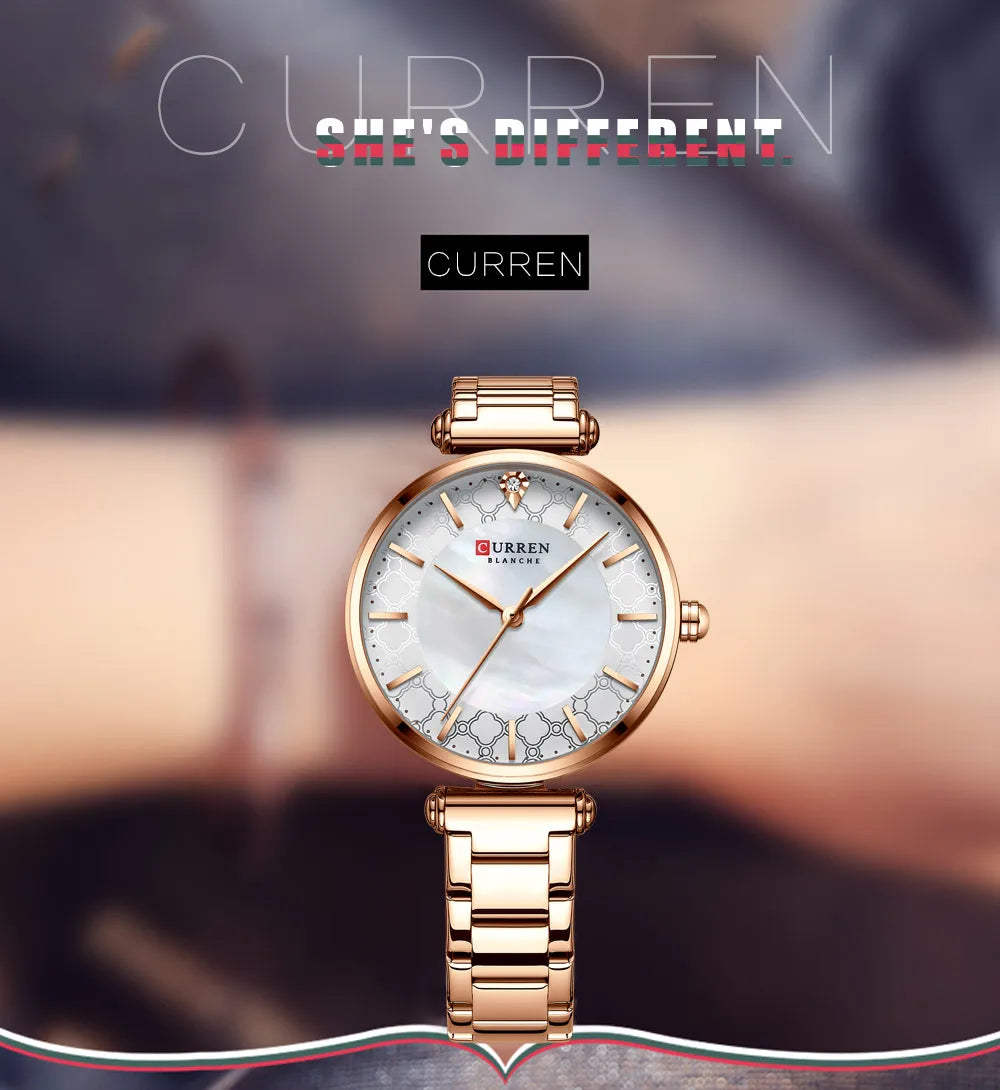 CURREN Women's Luxury Quartz Watch - Stainless Steel, Numberless Dial