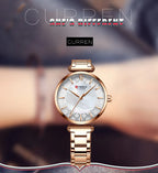 CURREN Women's Luxury Quartz Watch - Stainless Steel, Numberless Dial