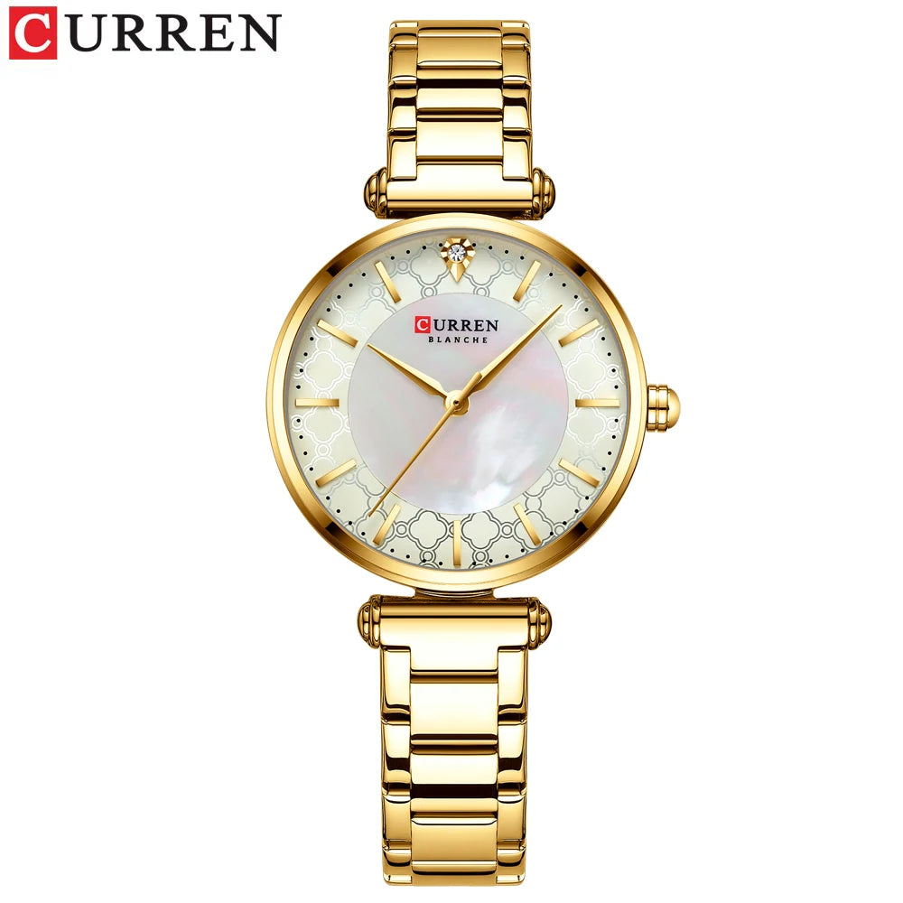 CURREN Women's Luxury Quartz Watch - Stainless Steel, Numberless Dial