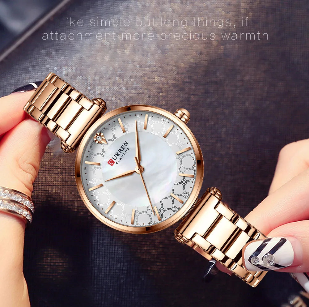 CURREN Women's Luxury Quartz Watch - Stainless Steel, Numberless Dial