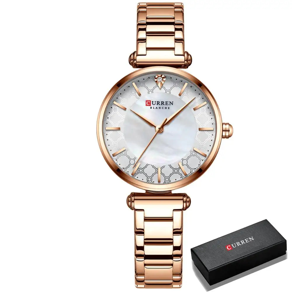 CURREN Women's Luxury Quartz Watch - Stainless Steel, Numberless Dial