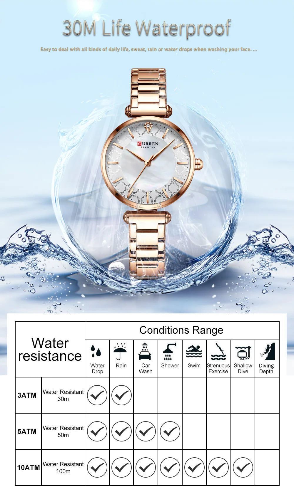 CURREN Women's Luxury Quartz Watch - Stainless Steel, Numberless Dial