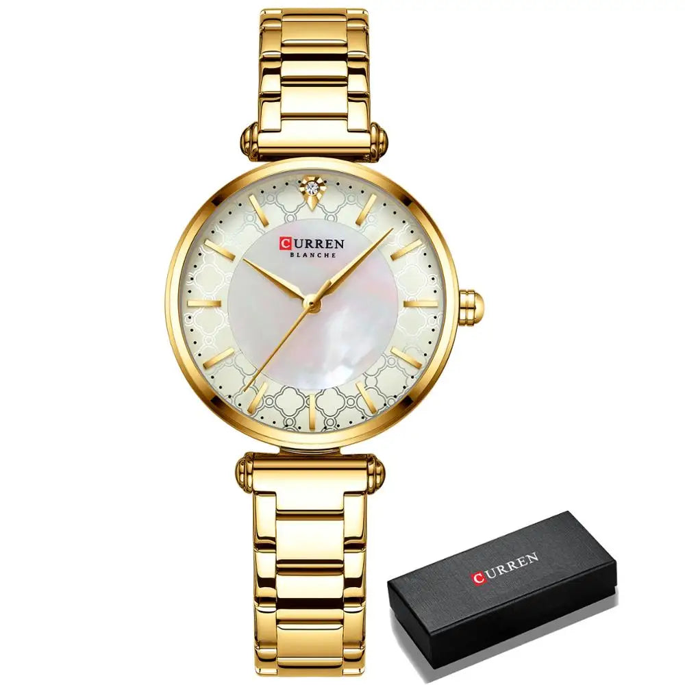 CURREN Women's Luxury Quartz Watch - Stainless Steel, Numberless Dial
