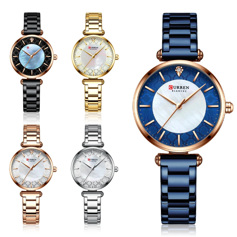 CURREN Women's Luxury Quartz Watch - Stainless Steel, Numberless Dial