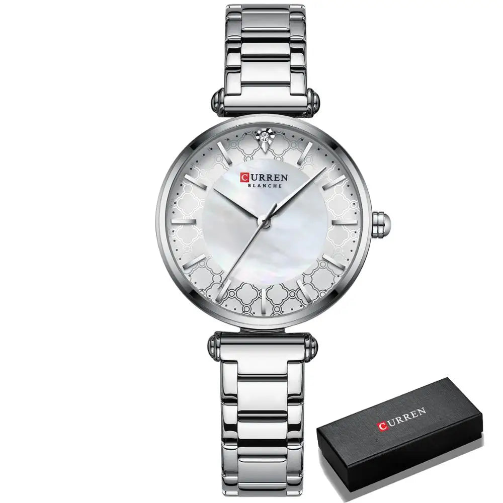CURREN Women's Luxury Quartz Watch - Stainless Steel, Numberless Dial