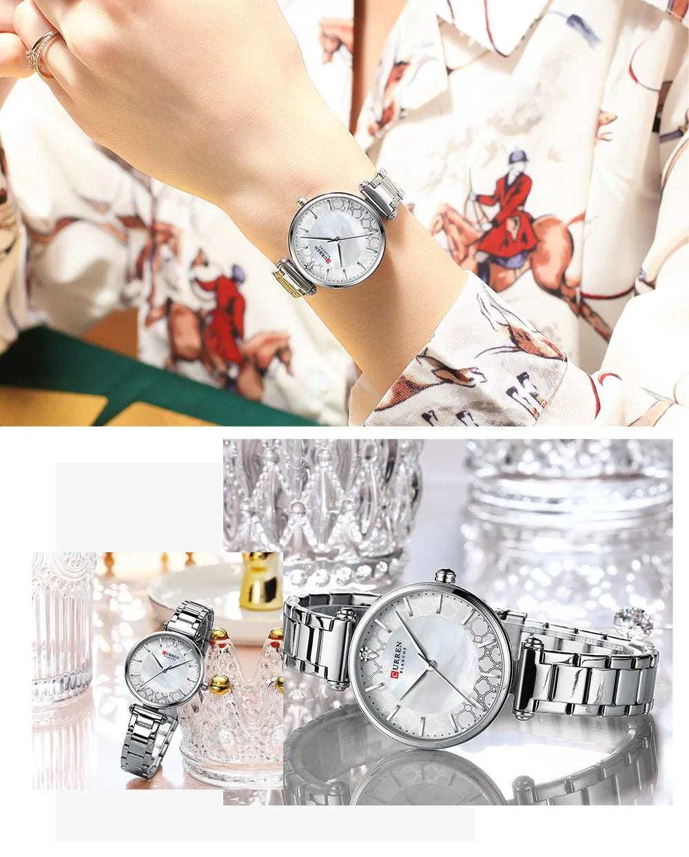 CURREN Women's Luxury Quartz Watch - Stainless Steel, Numberless Dial