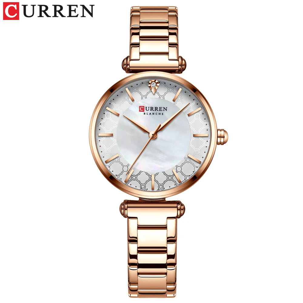 CURREN Women's Luxury Quartz Watch - Stainless Steel, Numberless Dial