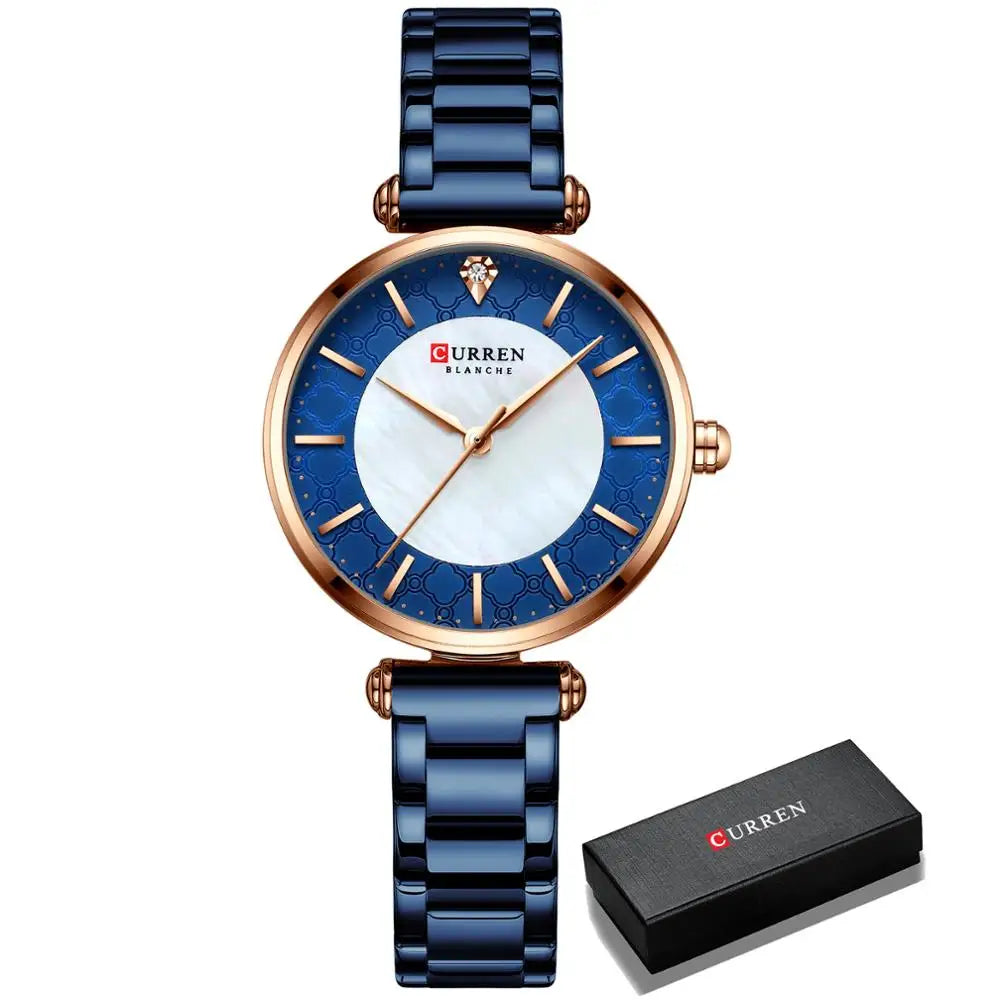 CURREN Women's Luxury Quartz Watch - Stainless Steel, Numberless Dial