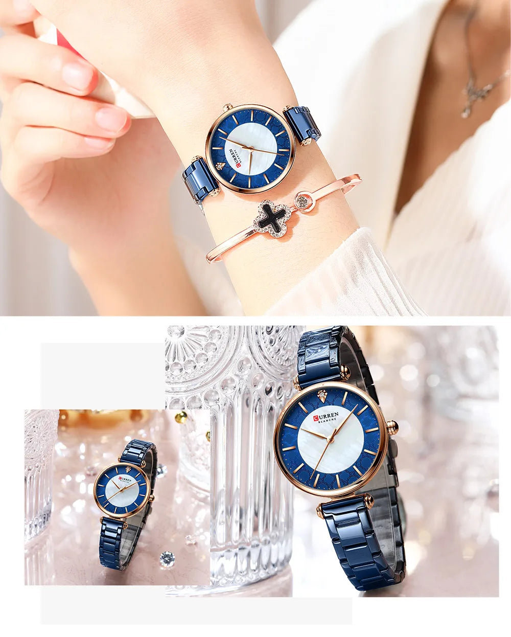 CURREN Women's Luxury Quartz Watch - Stainless Steel, Numberless Dial