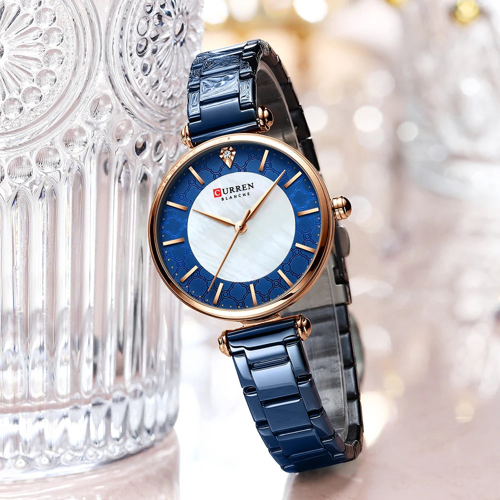 CURREN Women's Luxury Quartz Watch - Stainless Steel, Numberless Dial