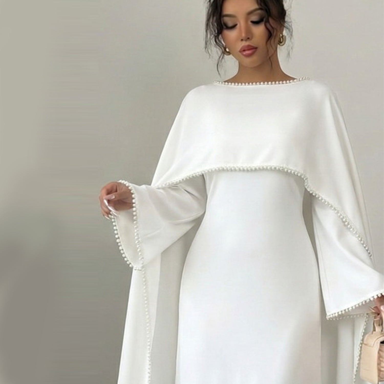 Beaded Satin Party Abaya - Diamond Caftan Robe for Women