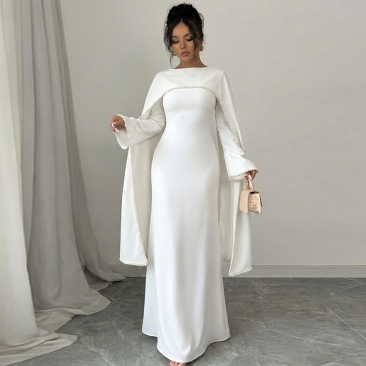 Beaded Satin Party Abaya - Diamond Caftan Robe for Women