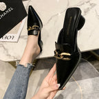 Block Heel Mules - Closed Toe Slip-On Loafers for Women