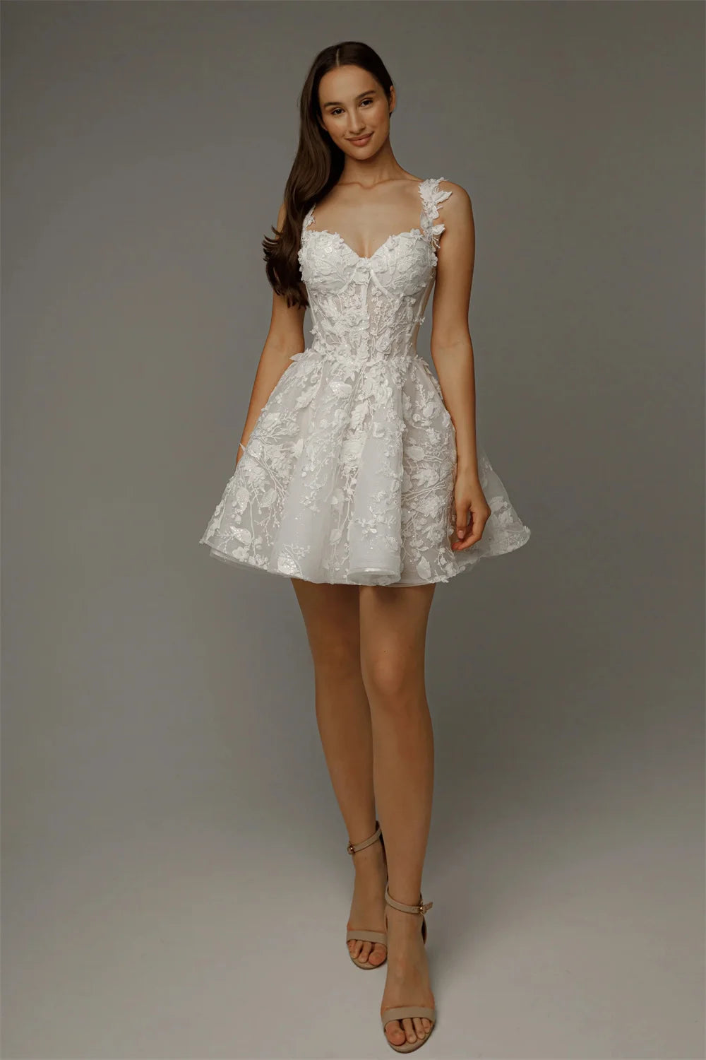 Sweetheart Lace Wedding Dress - 3D Floral Applique A-Line Bridal Gown