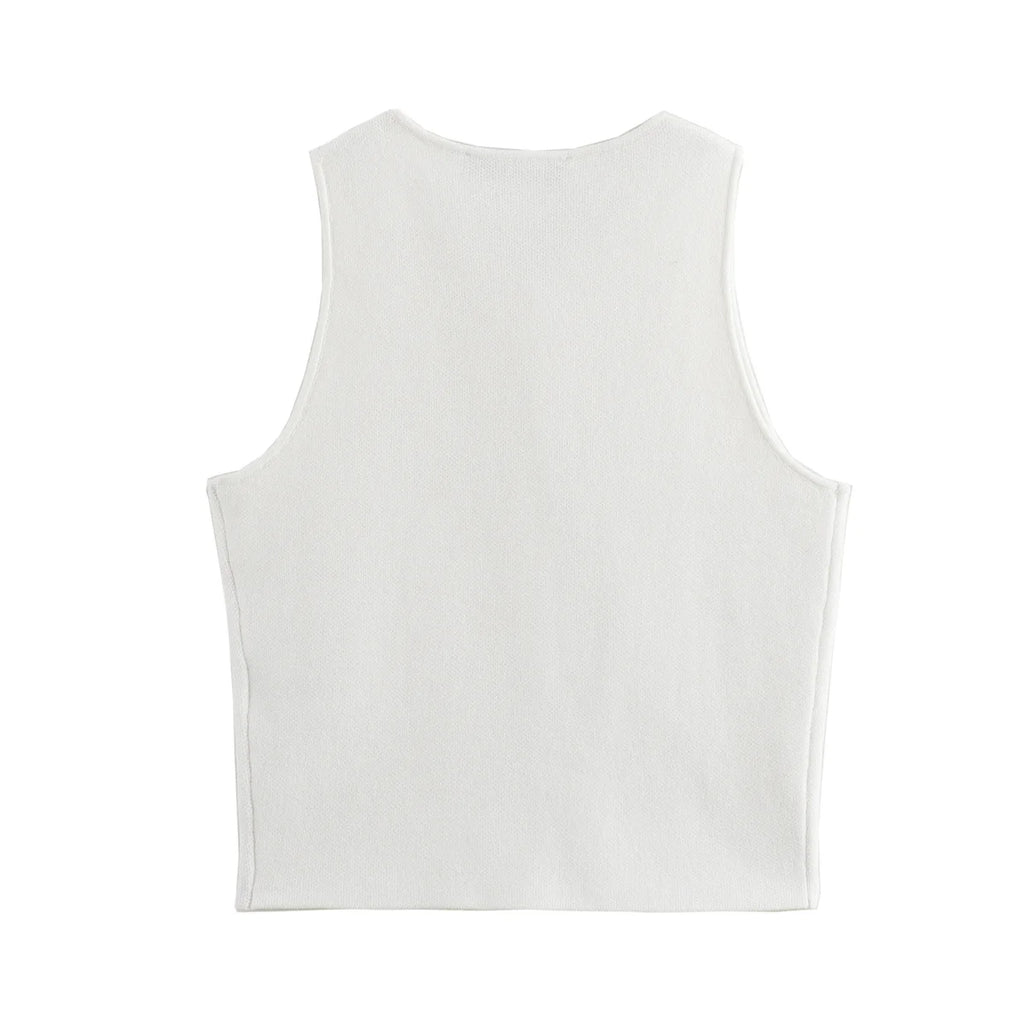 Knit Cropped Vest - Sleeveless Button Sweater Vest for Women