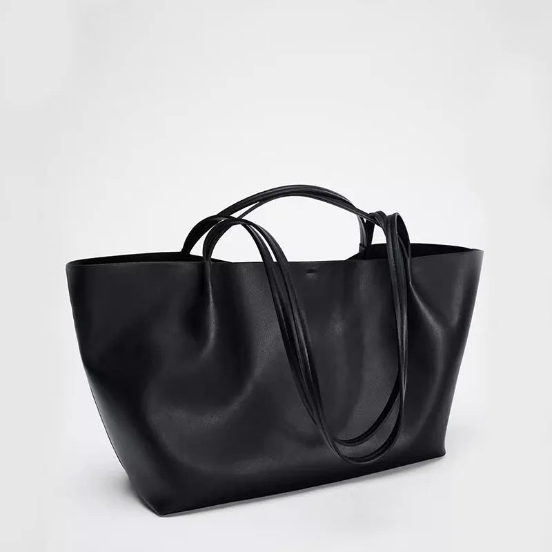 Women's Large Capacity PU Leather Tote Bag - Structured Shopper Shoulder Bag