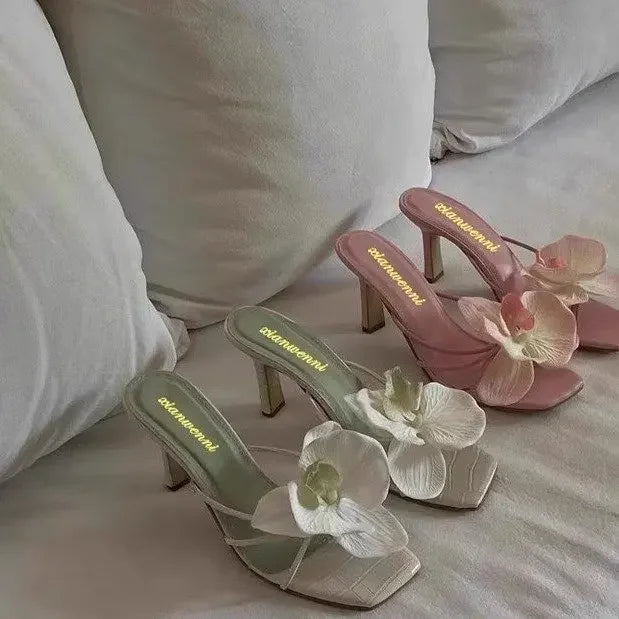 Floral Toe High Heel Sandals