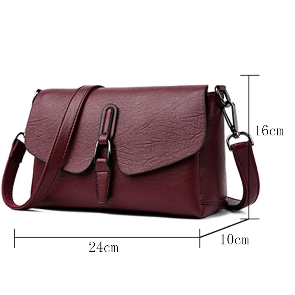 Women's 3-Layer Genuine Leather Shoulder Bag - Crossbody Messenger Purse