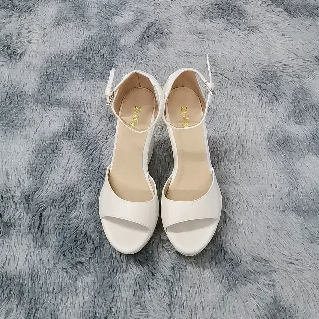 Platform Wedge Sandals - Peep Toe Ankle Strap High Heels for Women