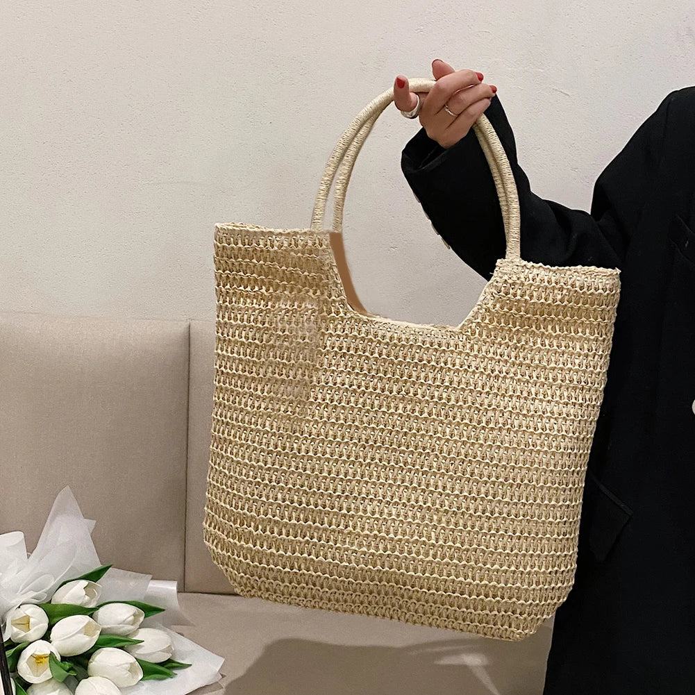 Bolso Tote de Paja para Mujer | Tejido Crochet, Estilo Bohemio | Playa y Viaje