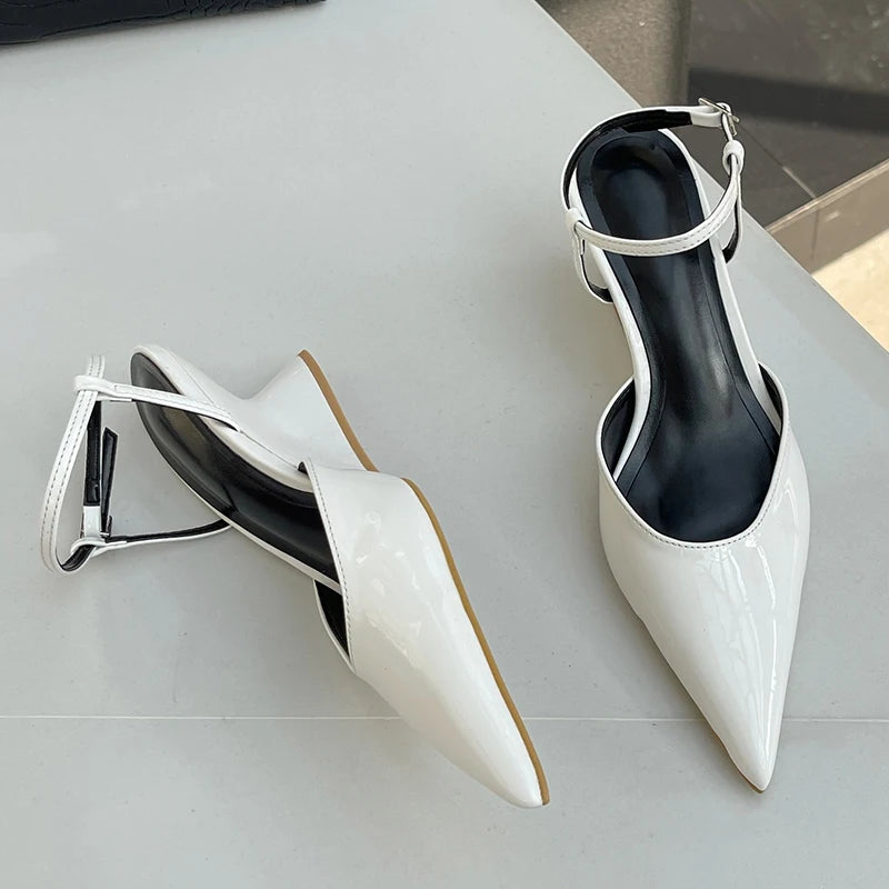 Sculptural Heel Pointed Toe Pumps - Buckle Strap Fashion Heels for Women