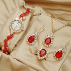 Women's 5-Piece Jewelry Set - Diamond Bracelet Watch & Water Drop Accessories