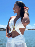 Women's Metal Halter Maxi Dress - Hollow Out Backless Beach Dress