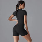 Yoga suit women's jumpsuit summer zipper short sleeved shorts yoga jumpsuit women's dance fitness tight fitting sports jumpsuit
