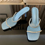 Women's Crystal Rhinestone Heeled Mule Sandals