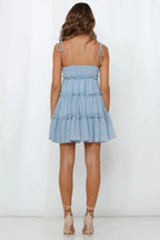 Floral Chiffon Spaghetti Strap Mini Dress - Backless Bow Vacation Dress for Women