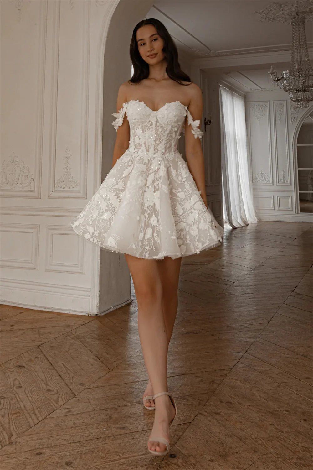 Sweetheart Lace Wedding Dress - 3D Floral Applique A-Line Bridal Gown
