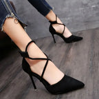 Cross-Strap Roman Sandals - Pointed Toe Stiletto Heels for Women