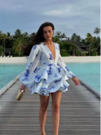 Floral Print Ruffle Mini Dress - Layered V-Neck Evening Party Dress for Women