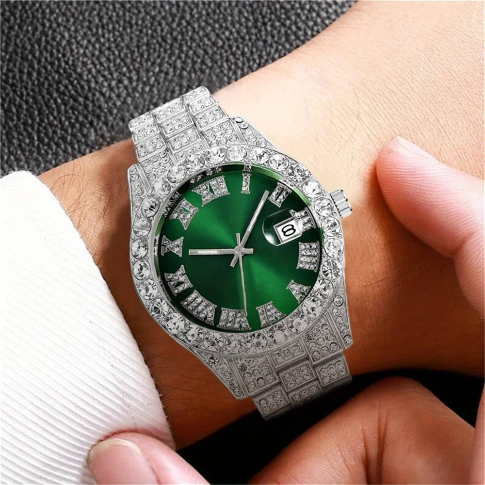 RUNERR Men's Hip Hop Rhinestone Quartz Watch