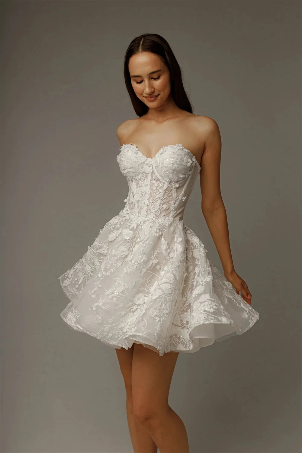 Sweetheart Lace Wedding Dress - 3D Floral Applique A-Line Bridal Gown
