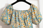 Women's Floral Chiffon Mini Dress - Puff Sleeve V-Neck Casual Dress