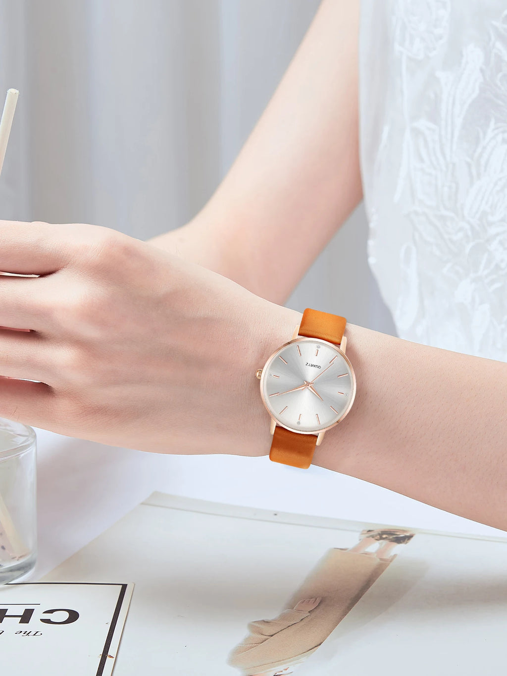 Women's Luxury Quartz Watch - Leather Band, Minimalist Dial