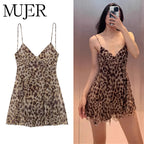 Leopard Print Slip Mini Dress - Backless Spaghetti Strap Party Dress for Women