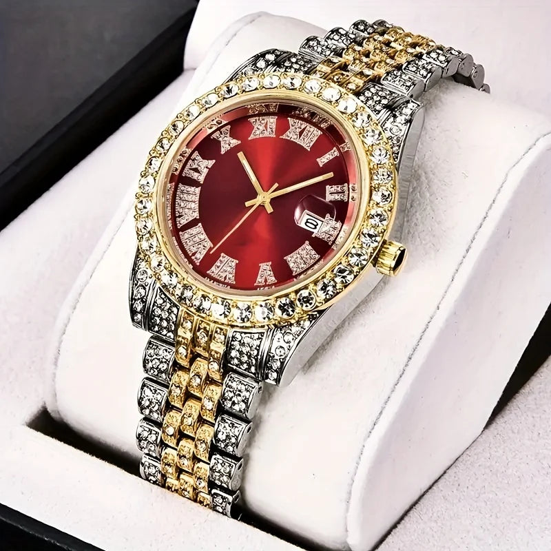 RUNERR Men's Hip Hop Rhinestone Quartz Watch