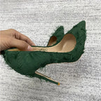 Silk Polka Dot Stiletto Pumps - Pointed Toe High Heels for Women