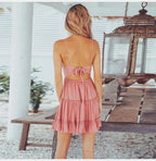 Women's Spaghetti Strap Mini Dress - V-Neck Lace-Up Beach Party Dress