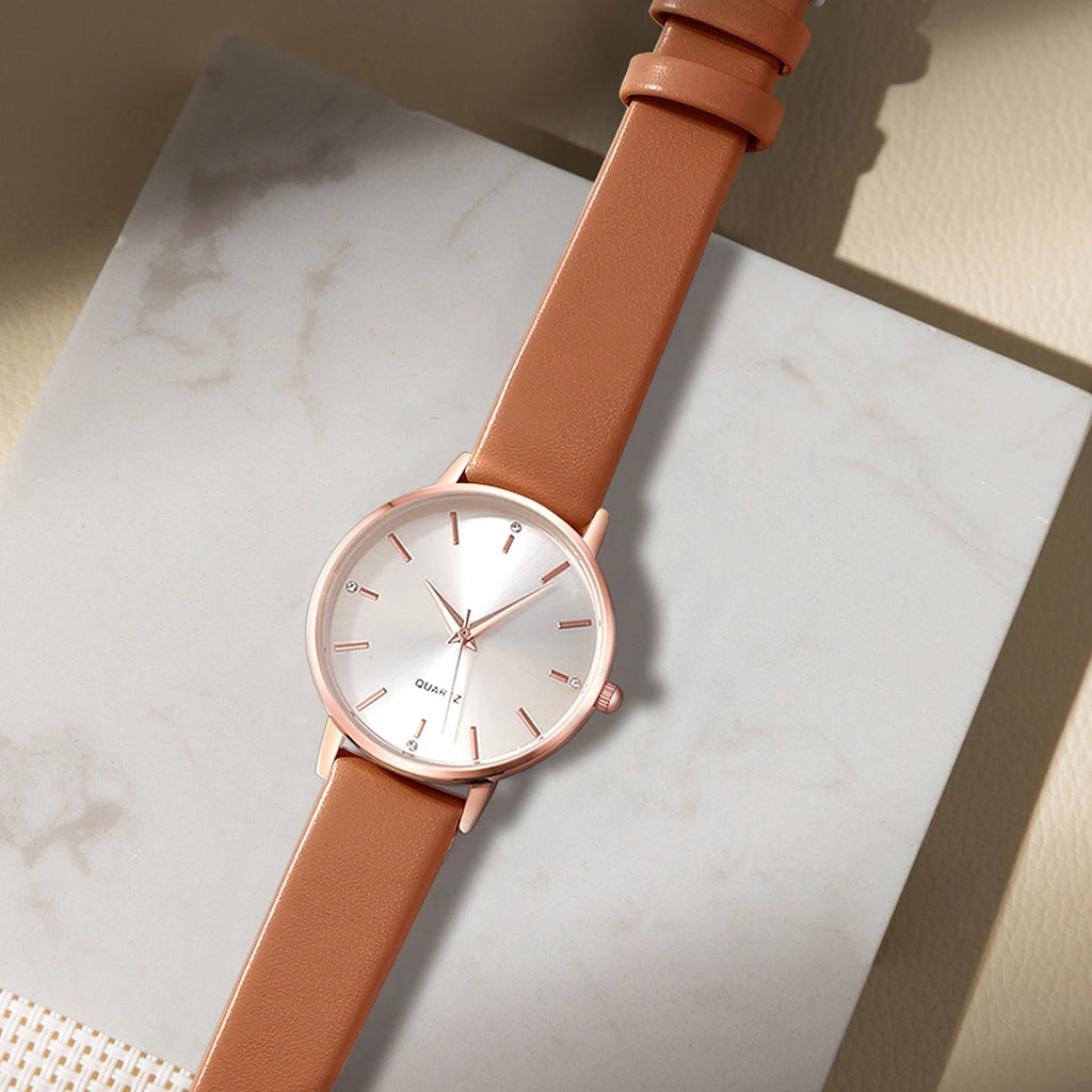 Women's Luxury Quartz Watch - Leather Band, Minimalist Dial