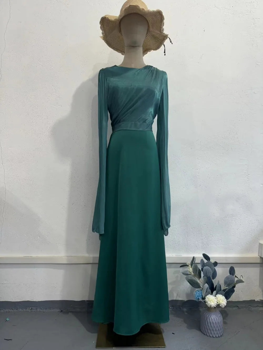 Women's Satin Slim Party Dress - Elegant Kaftan Abaya for Eid & Summer