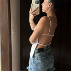 Women's Backless Cami Crop Top - Sleeveless Strappy Party Top