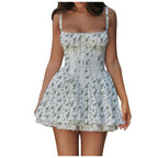 Women's Boho Lace Corset Mini Dress - Backless Ruffle Tie-Up Summer Dress