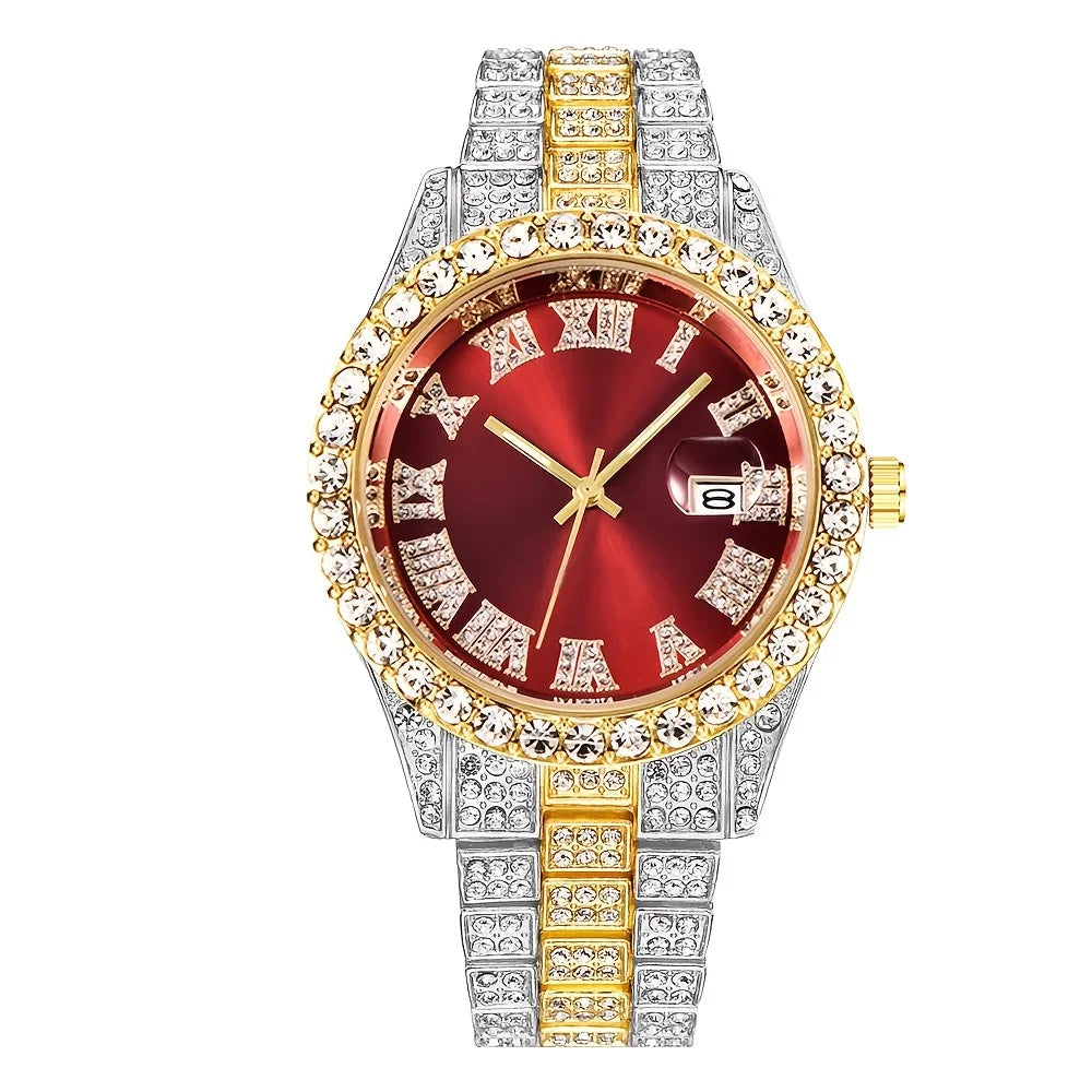 RUNERR Men's Hip Hop Rhinestone Quartz Watch