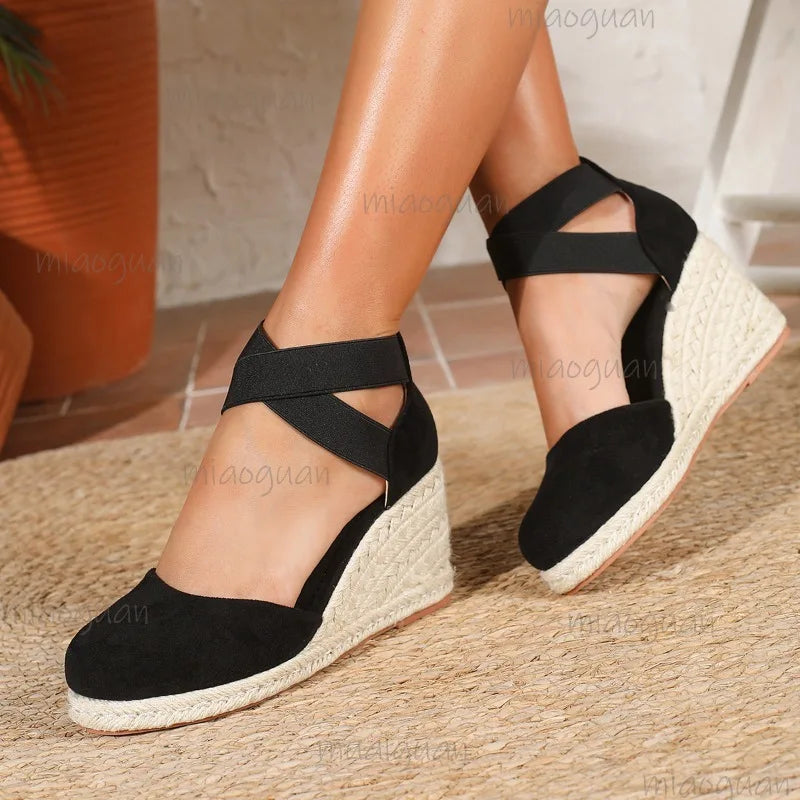 Cover Toe Women's Espadrille Wedge Sandals Ankle Strap Summer Slip-on Comfortable Platform Shoes for Ladies 2026 New Босоножки